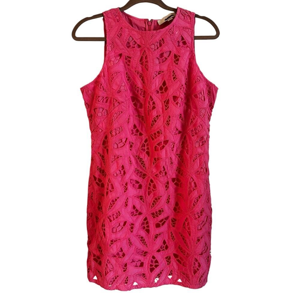 Loft Women’s Lace Shift Dress Pink Sleeveless Mini Dress Lace Lined Cotton 8